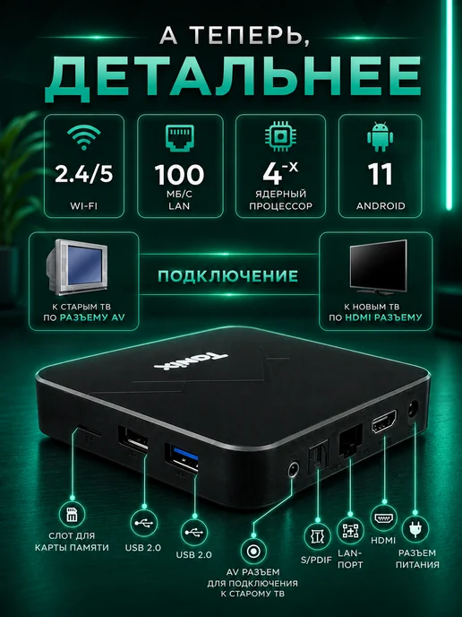 tanix Смарт ТВ приставка Таникс W2 2 16 ГБ андроид с вай-фай, 16 ГБ, фото 7