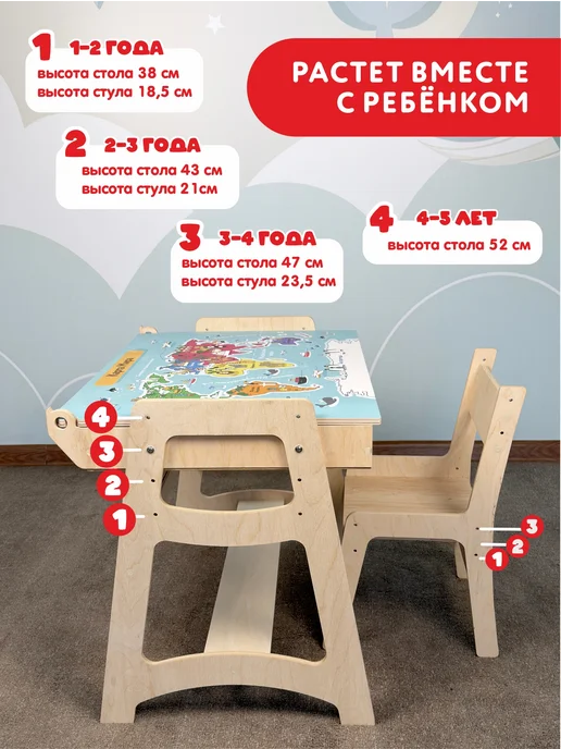 WOODYKID Стол и стул детский растущий комплект, голубой, фото 3