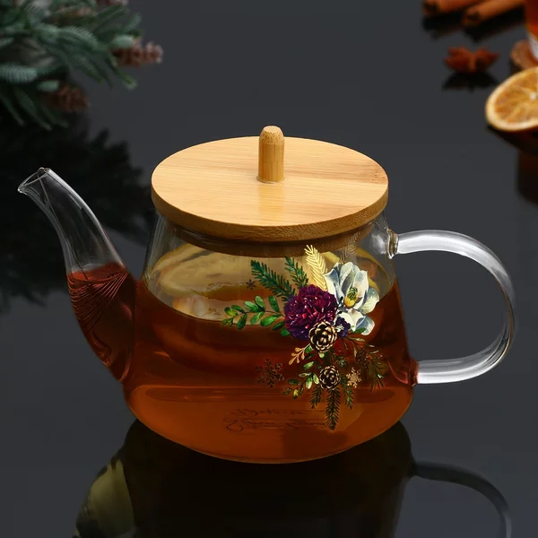 Новогодний заварочный чайник с крышкой,стеклянный