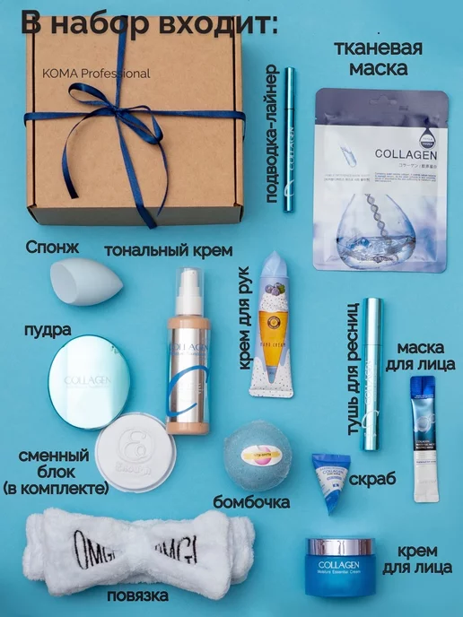 KOMA Professional Подарочный набор уходовой косметики Collagen, голубой, фото 2