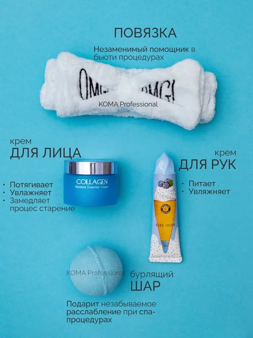 KOMA Professional Подарочный набор уходовой косметики Collagen, голубой, фото 4