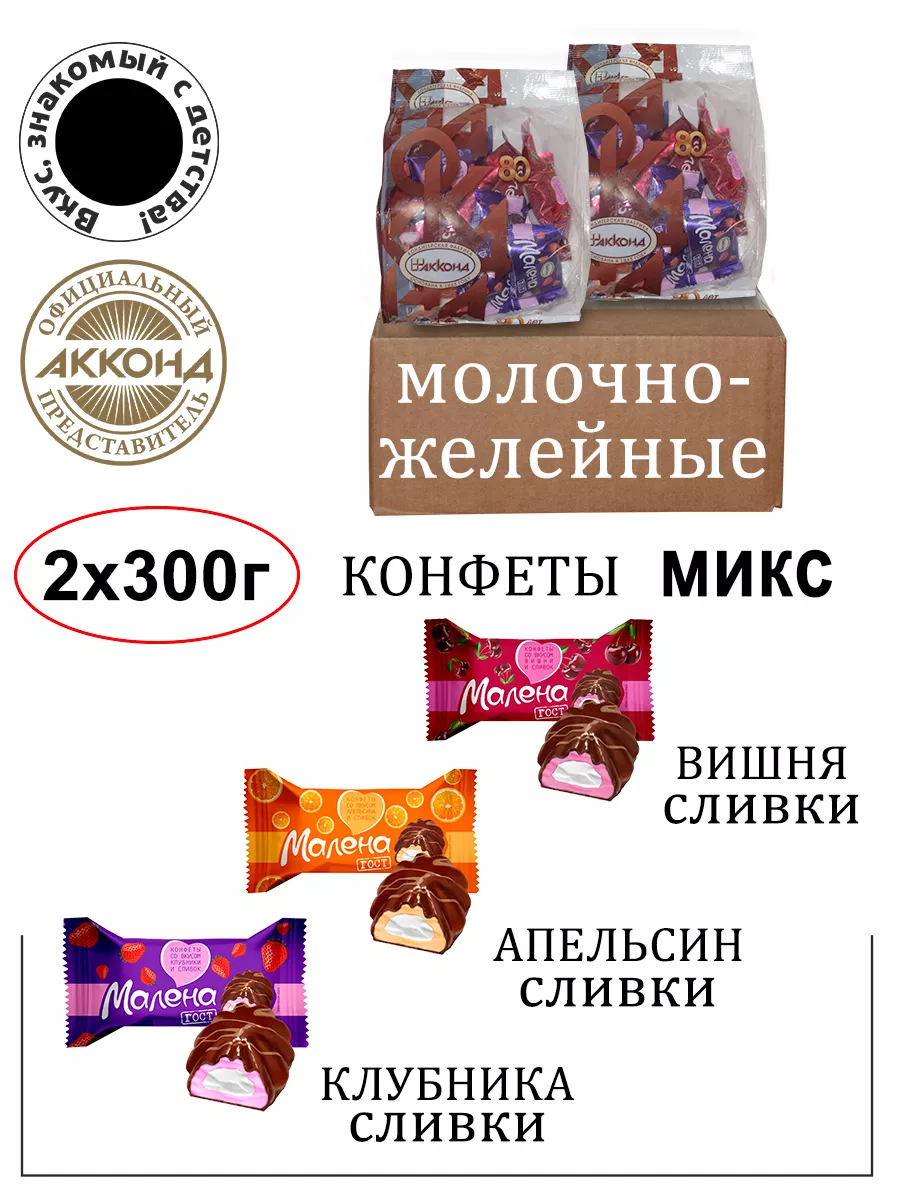 Конфеты Малена микс 300гр. 2 штуки Акконд 189142380 купить за 356 ₽ в  интернет-магазине Wildberries