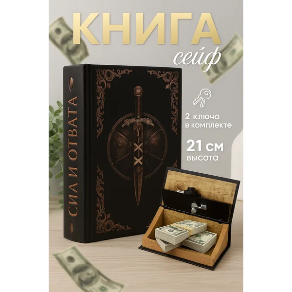 Книга шкатулка для денег Меч и щит