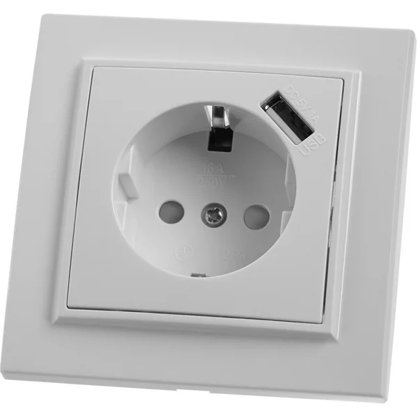Розетка 1-местная с заземлением с защитной шторкой и с USB