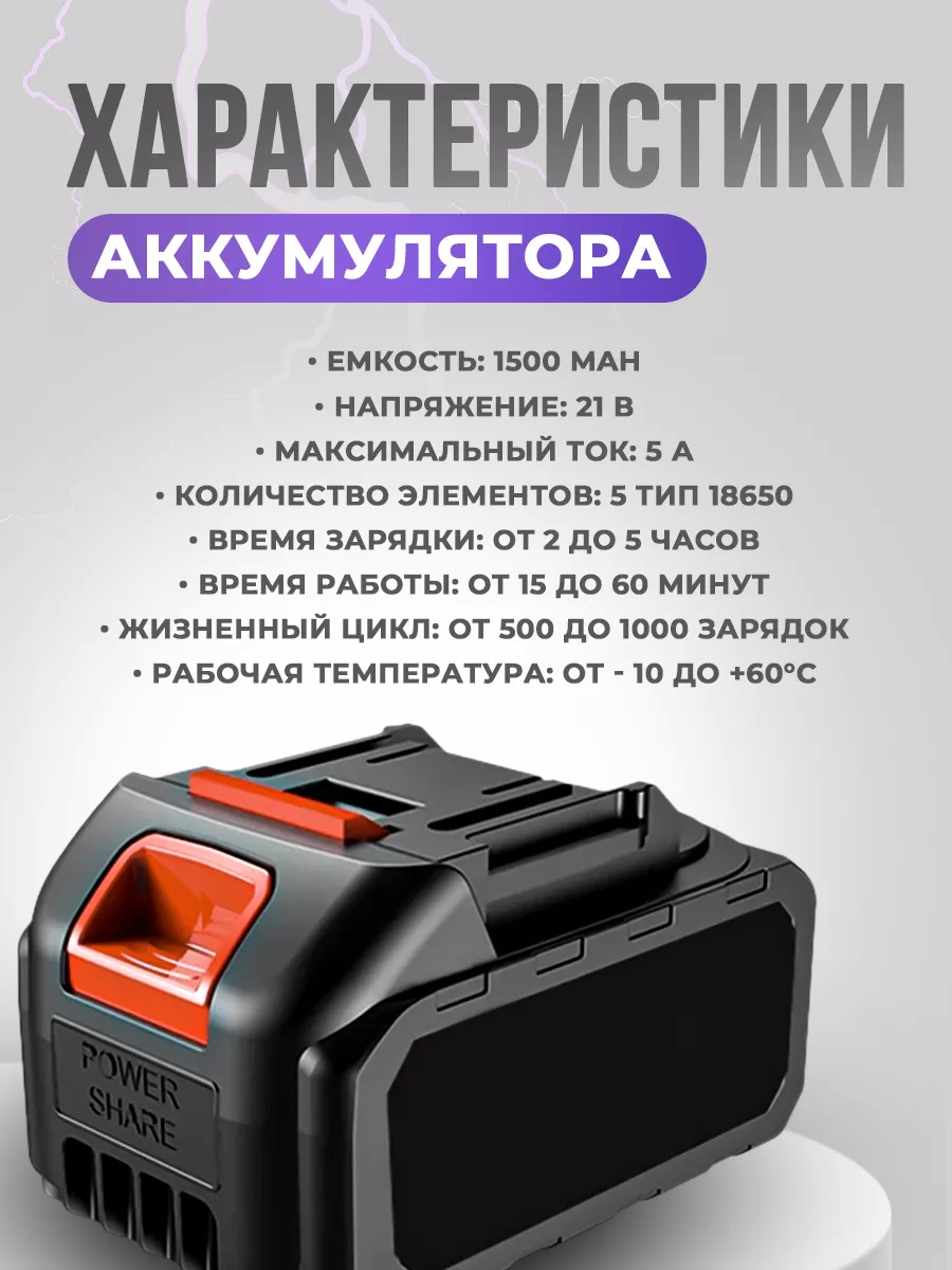 Аккумулятор для электроинструмента, минимойки, 21 V 189266987 купить за 449  ₽ в интернет-магазине Wildberries