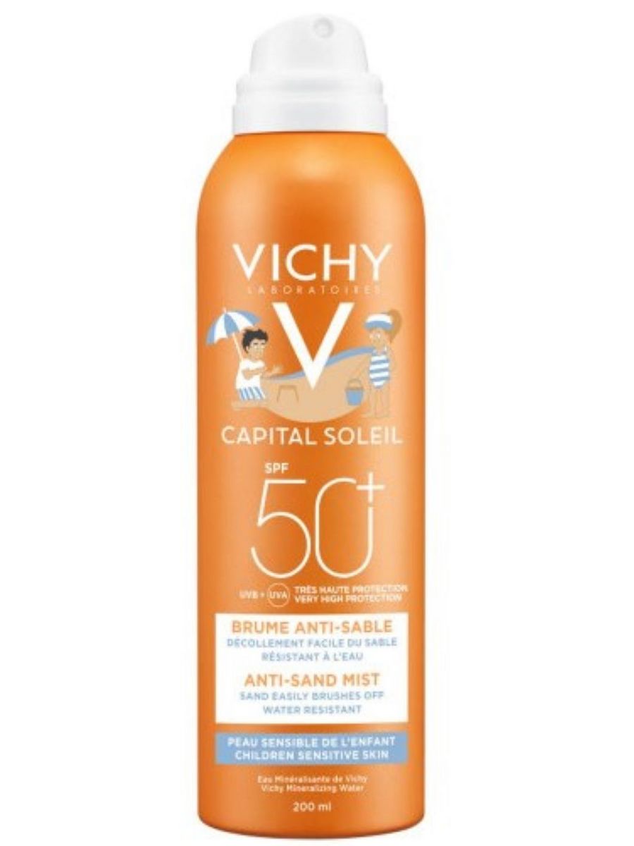 Vichy Capital Soleil 50. Capital Soleil от Vichy 50+ спрей. Виши спрей вуаль СПФ 50. Спрей-вуаль антипесок детский Capital Soleil от Vichy.