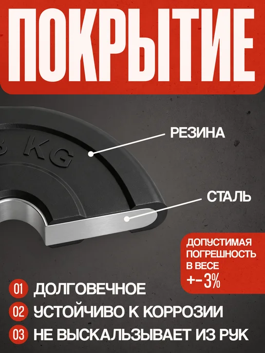 Mbbarbell Стандарт Диск 26 мм 15 кг обрезиненный металлическая втулка, 15 кг, фото 3