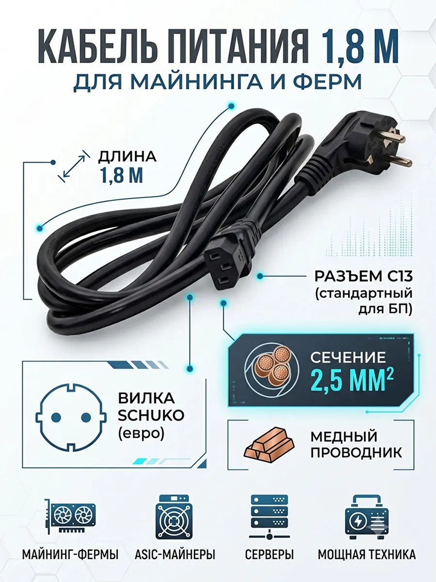 Кабель питания для майнинга, ферм