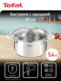 Кастрюля с крышкой Cook Eat 24 см, подходит для индукции Tefal 189516608 купить за 3 343 ₽ в интернет-магазине Wildberries