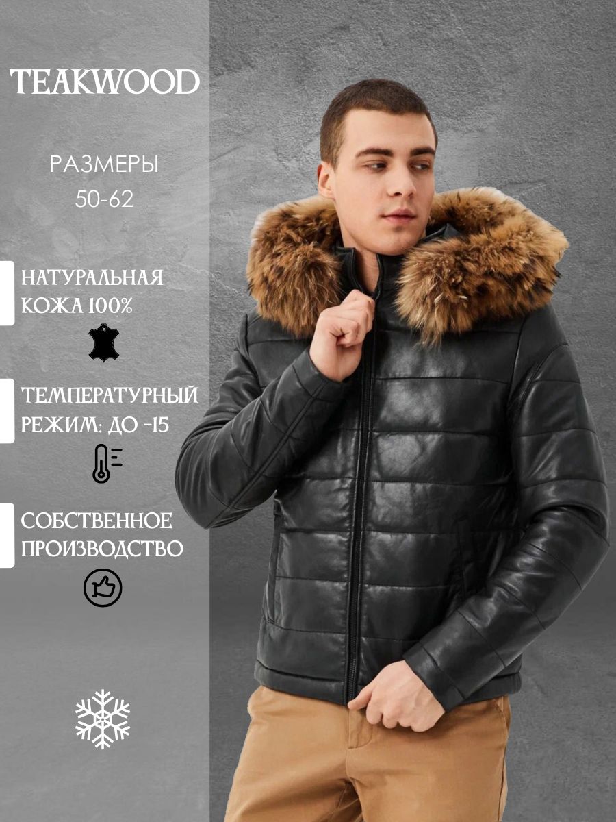 Куртка зимняя кожаная с мехом енота