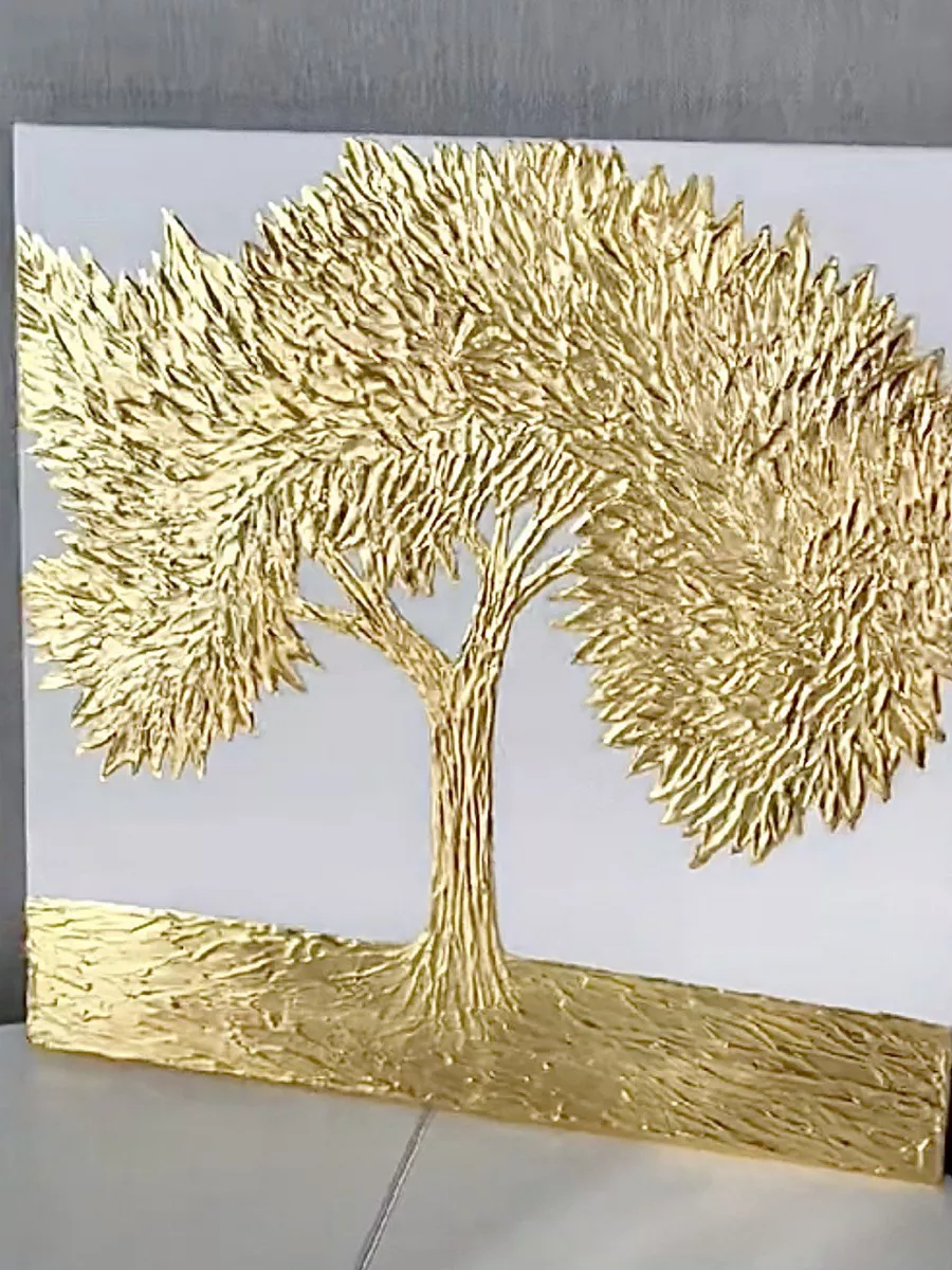 07 POINT Интерьерная картина Дерево на стену 50*50 фактурная золото