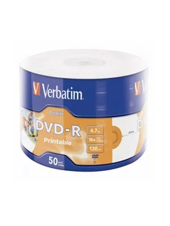 DVD-R Printable 50 шт, 120min 4.7gb, 16x Verbatim 189650743 купить за 1 678 ₽ в интернет-магазине Wildberries