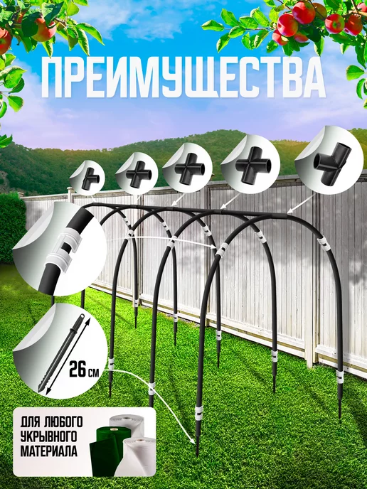Комплект дуг креплений зажимов колышков парниковых Каркас 8м для сборки парника, 8 м, фото 2