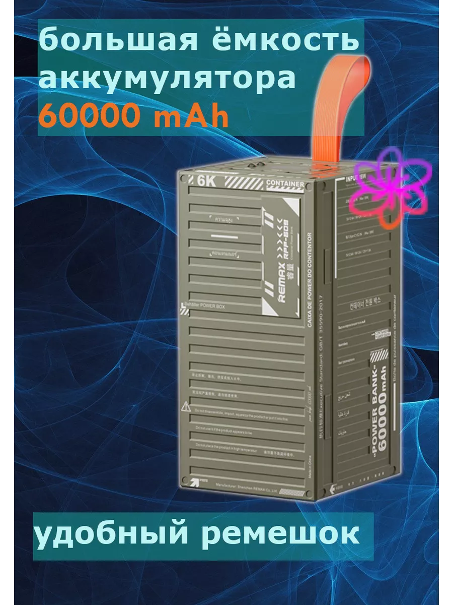 Power bank 60000 mAh с быстрой зарядкой 22.5 W REMAX 189725121 купить в  интернет-магазине Wildberries