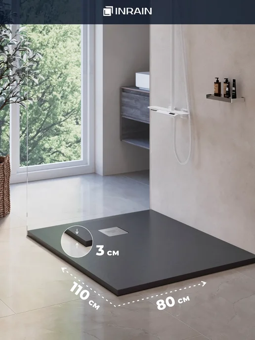 INRAIN Поддон для душа 110x80 из искусственного камня Графит, 110x80, графит, фото 7