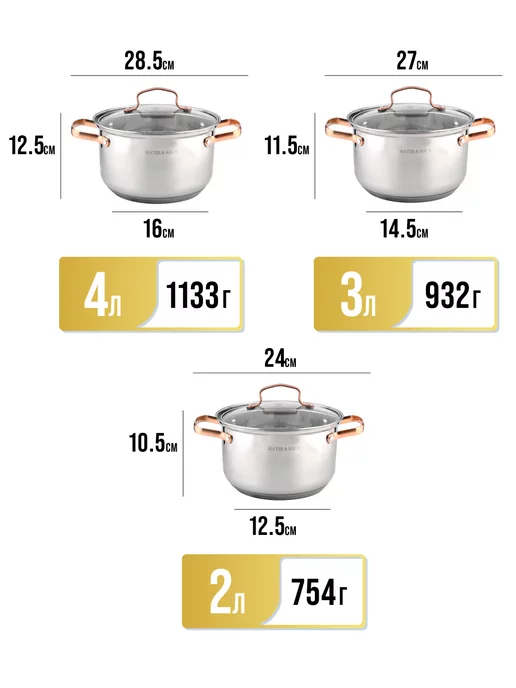Набор кастрюль с крышками 3 шт. нержавейка - фото 2