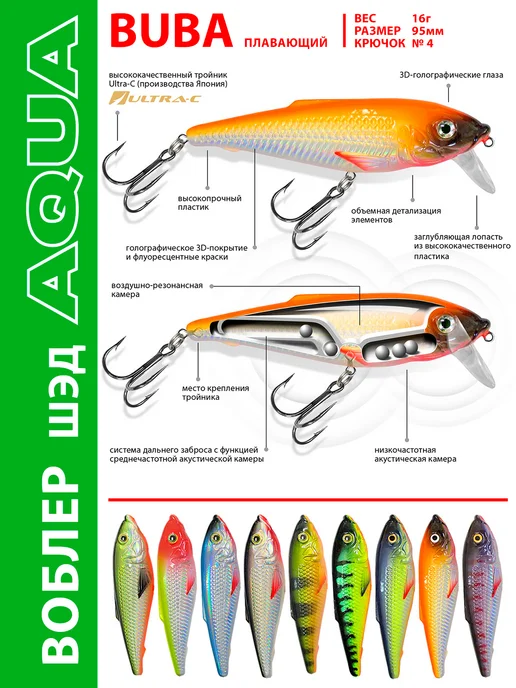 Aqua Воблер для троллинга Buba 95mm 16g цвет 014, 16 г, фото 2