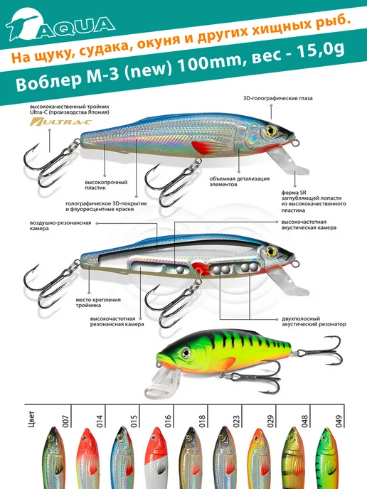 Aqua Воблер рыболовный плавающий M-3 (new) 100mm 15g цвет 014, 15 г, фото 2