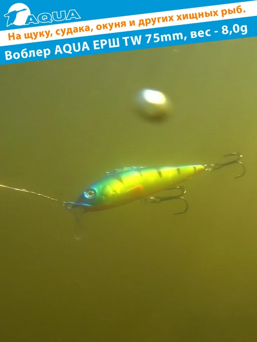 Aqua Воблер рыболовный плавающий Ерш Tw 75mm 8g цвет 007, 8 г, фото 6