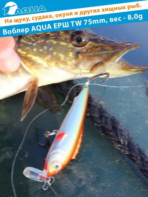 Aqua Воблер рыболовный плавающий Ерш Tw 75mm 8g цвет 007, 8 г, фото 8