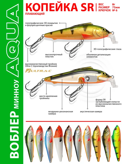 Aqua Воблер рыболовный плавающий Копейка 75mm 8g цвет 014, 8 г, фото 2
