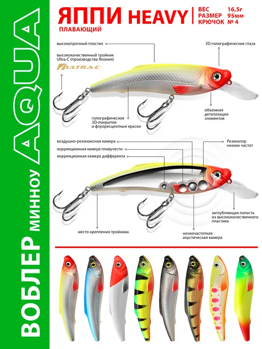Aqua Воблер рыболовный плавающий Яппи Heavy 95mm 16.5g цвет 015, 16,5 г, фото 2