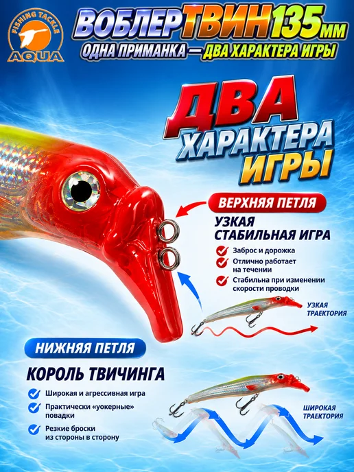 Aqua Воблер рыболовный плавающий Твин 135mm 23g цвет 051, 23 г, фото 3