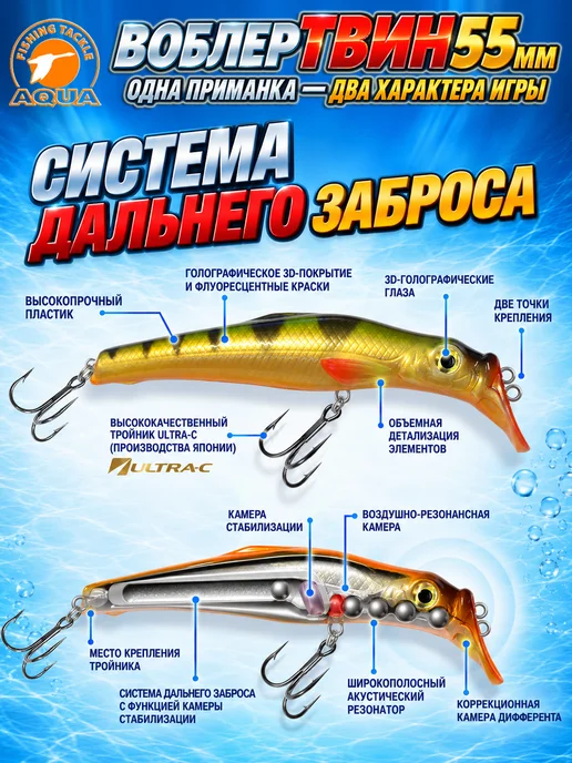 Aqua Воблер рыболовный плавающий Твин 135mm 23g цвет 051, 2,5 г, фото 4