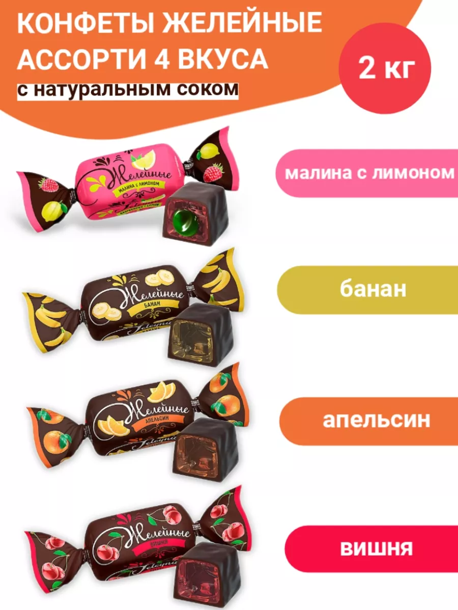 Конфеты желейные ассорти 4 вкуса, 2 кг KDV 189780779 купить за 623 ₽ в  интернет-магазине Wildberries