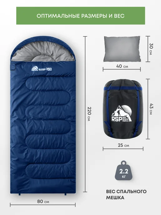 RSP Спальный мешок SLEEP 350 RipStop (молния слева, зеленый), синий, фото 2