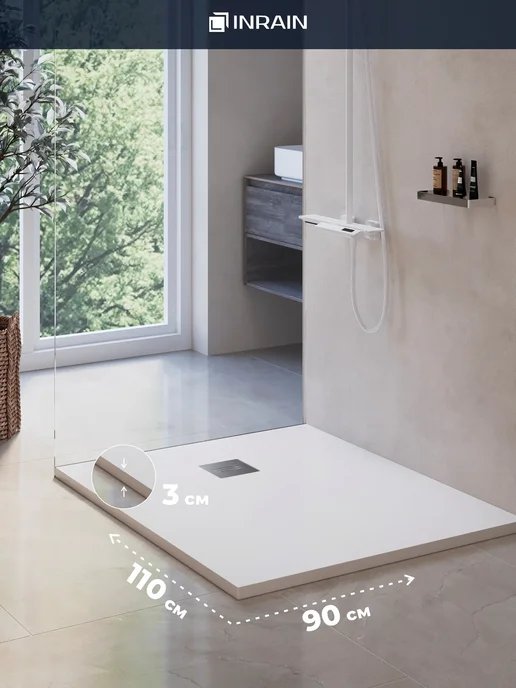INRAIN Поддон для душа 110x80 из искусственного камня Графит, 110x90, белый, фото 5