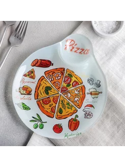 Стеклянное блюдо "Pizza" для подачи пиццы с соусником подарки 189875010 купить за 587 ₽ в интернет-магазине Wildberries