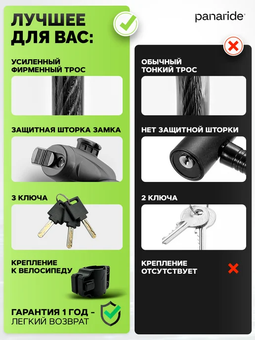 panaride Замок для велосипеда тросовый с ключом, вариант, фото 7