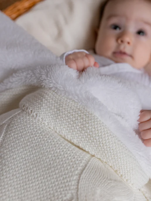 AINA Baby Теплый плед для новорожденных вязаный на выписку зима, белый, фото 4