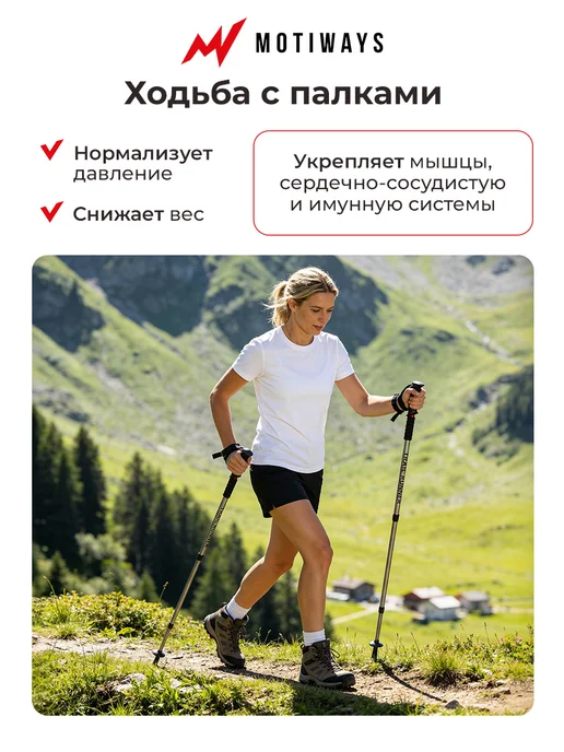 Motiways Палки для скандинавской ходьбы телескопические 65-135, вариант, фото 7