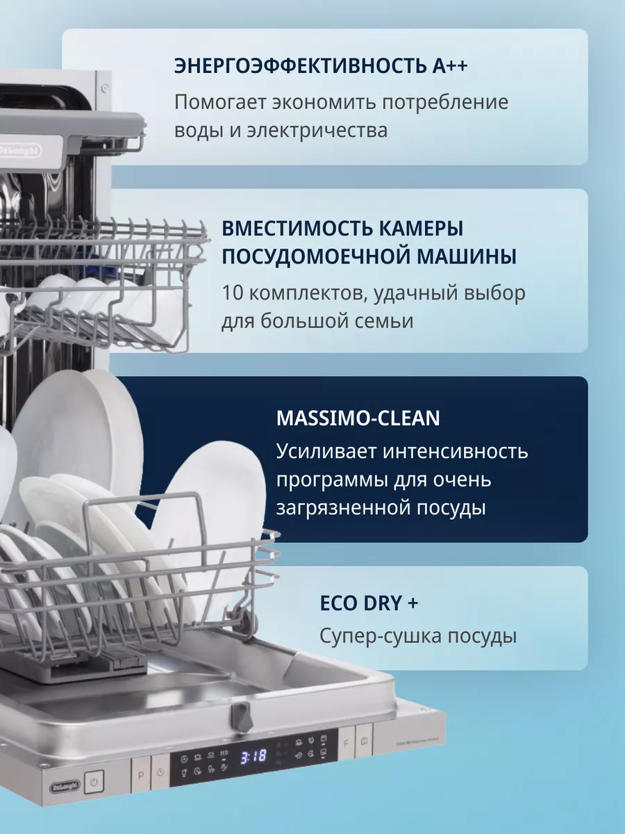 Встраиваемая посудомоечная машина DDW 08S Aquamarine eco Delonghi 190043362  купить за 56 236 ₽ в интернет-магазине Wildberries