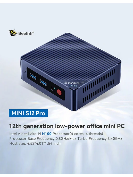 Beelink Мини ПК MINI S12 PRO Intel N100, 16ГБ+500 ГБ, 16 ГБ, 500 ГБ, фото 2