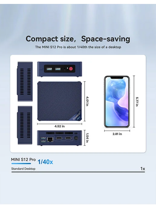 Beelink Мини ПК MINI S12 PRO Intel N100, 16ГБ+500 ГБ, 16 ГБ, 500 ГБ, фото 3