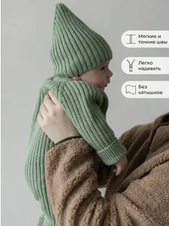 Комбинезон для новорожденного ребенка Meow Meow. Цвет зеленый, хаки. Вид 4.