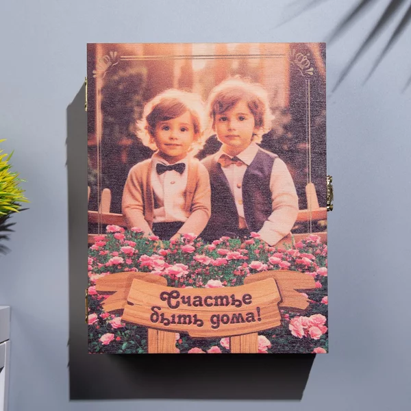 Ключница шкатулка «Счастье быть дома!» два мальчика
