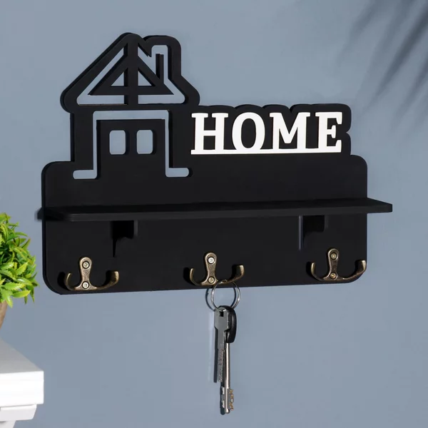Ключница с полкой «Home» чёрный цвет, 28х23х7,5 см