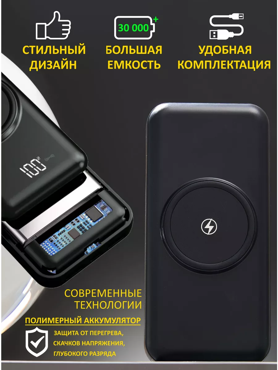 INNOLIFE Портативный повербанк 30000mah с беспроводной зарядкой