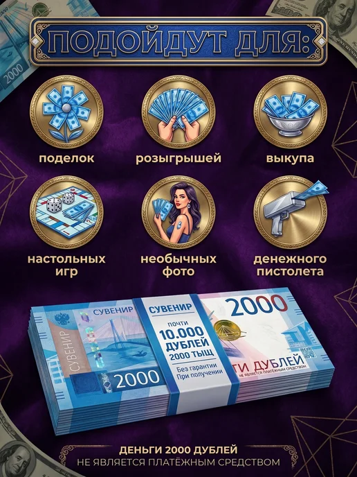 Себе и близким Билет банка приколов 2000 рублей дублей, синий, фото 3