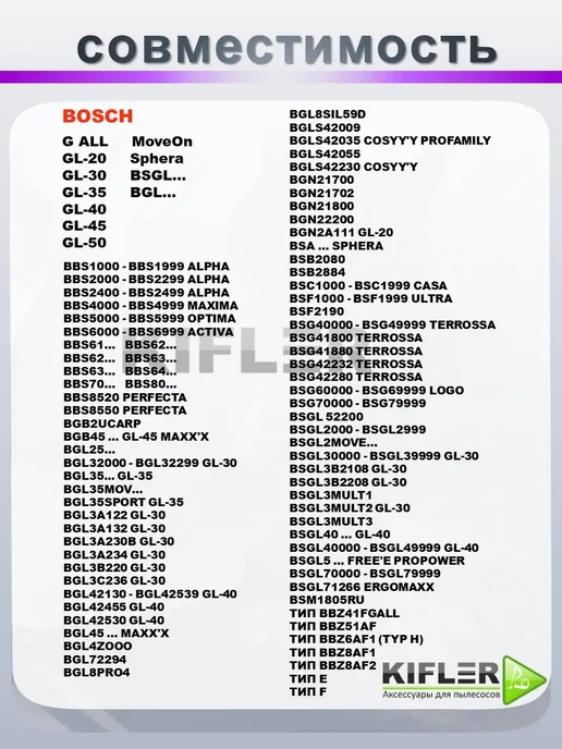 KIFLER Мешки для пылесоса Bosch GL-30 GL-40 GL-20 G ALL одноразовые, 40 г, фото 5