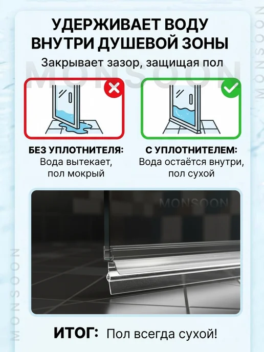 MONSOON˙ Уплотнитель для душевой кабины 5-6 мм ТЦО22 U3202 73 см, вариант, фото 3