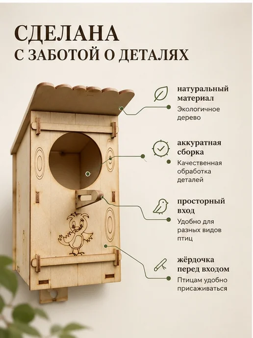 Fanerki Кормушка для птиц галчонок - скворечник деревянный, желтый, фото 2