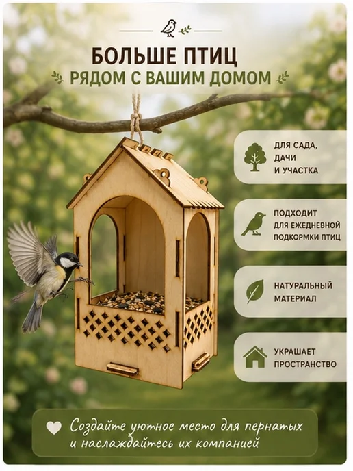 Fanerki Кормушка для птиц мансарда - скворечник деревянный, желтый, фото 4
