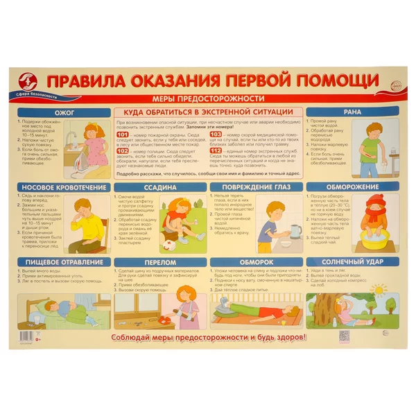 Плакат «Правила оказания первой помощи» в пакете, 69х49 см
