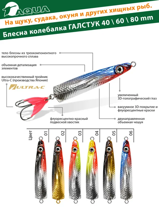 Aqua Блесна рыболовная Галстук 40mm 8g цвет 03, 8 г, фото 2