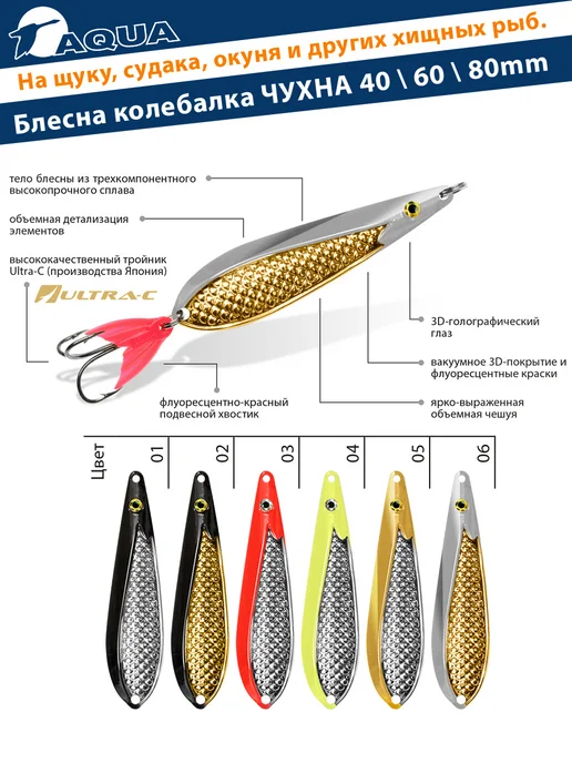 Aqua Блесна рыболовная Чухна 40mm 6g цвет 05, 6 г, фото 2